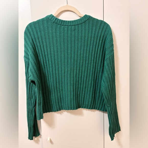 Green Ribbed Cardigan Sweater - Picture 2 of 2